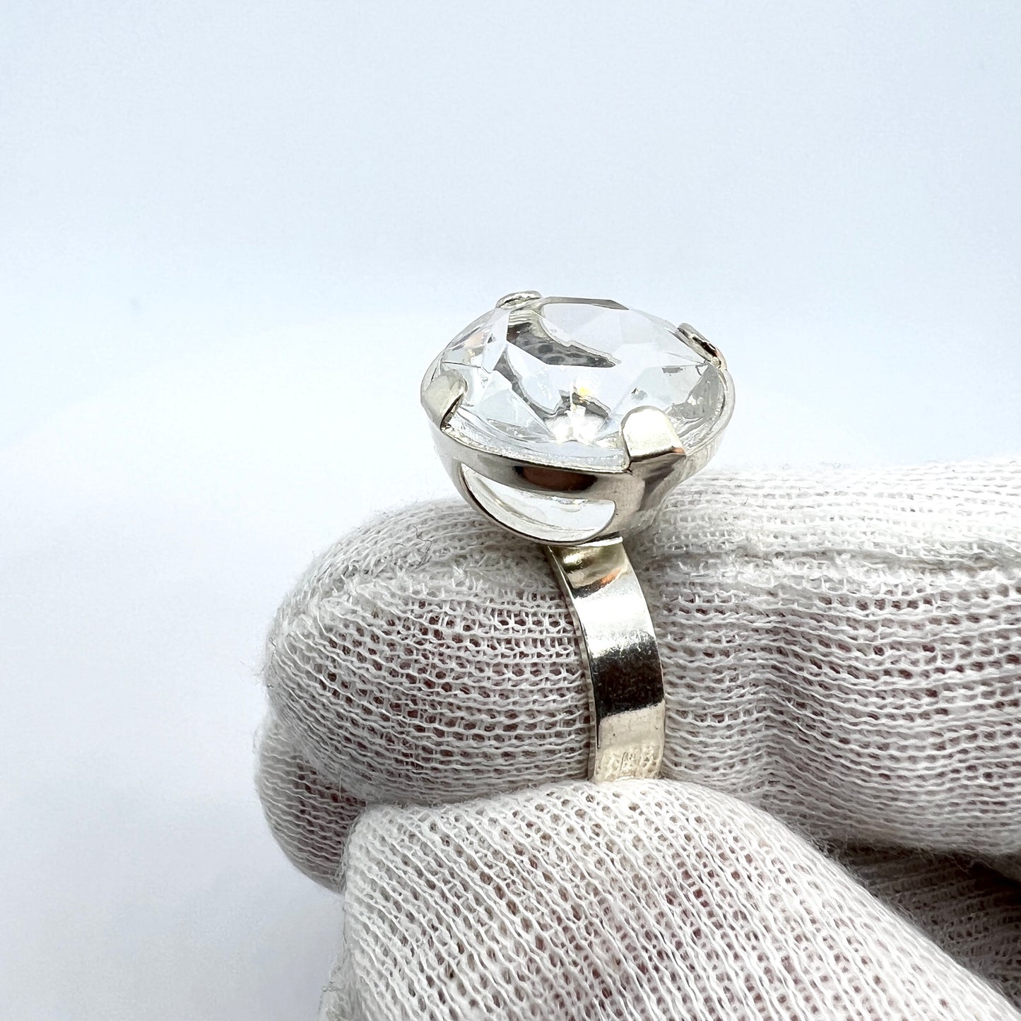 Germany 1960-70s. Vintage 830 Silver Glass Stone Ring.