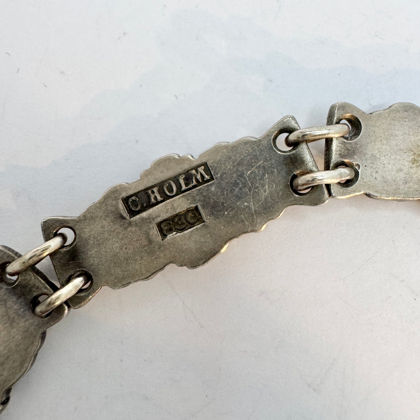 C. Holm, Copenhagen Denmark c 1920s Art Deco Solid Silver Bracelet.