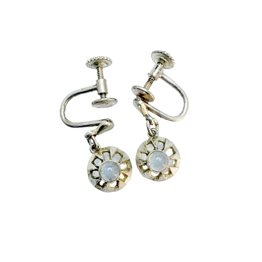 K&L-Kordes Lichtenfels, Germany c 1950s. Silver Chalcedony Earrings.