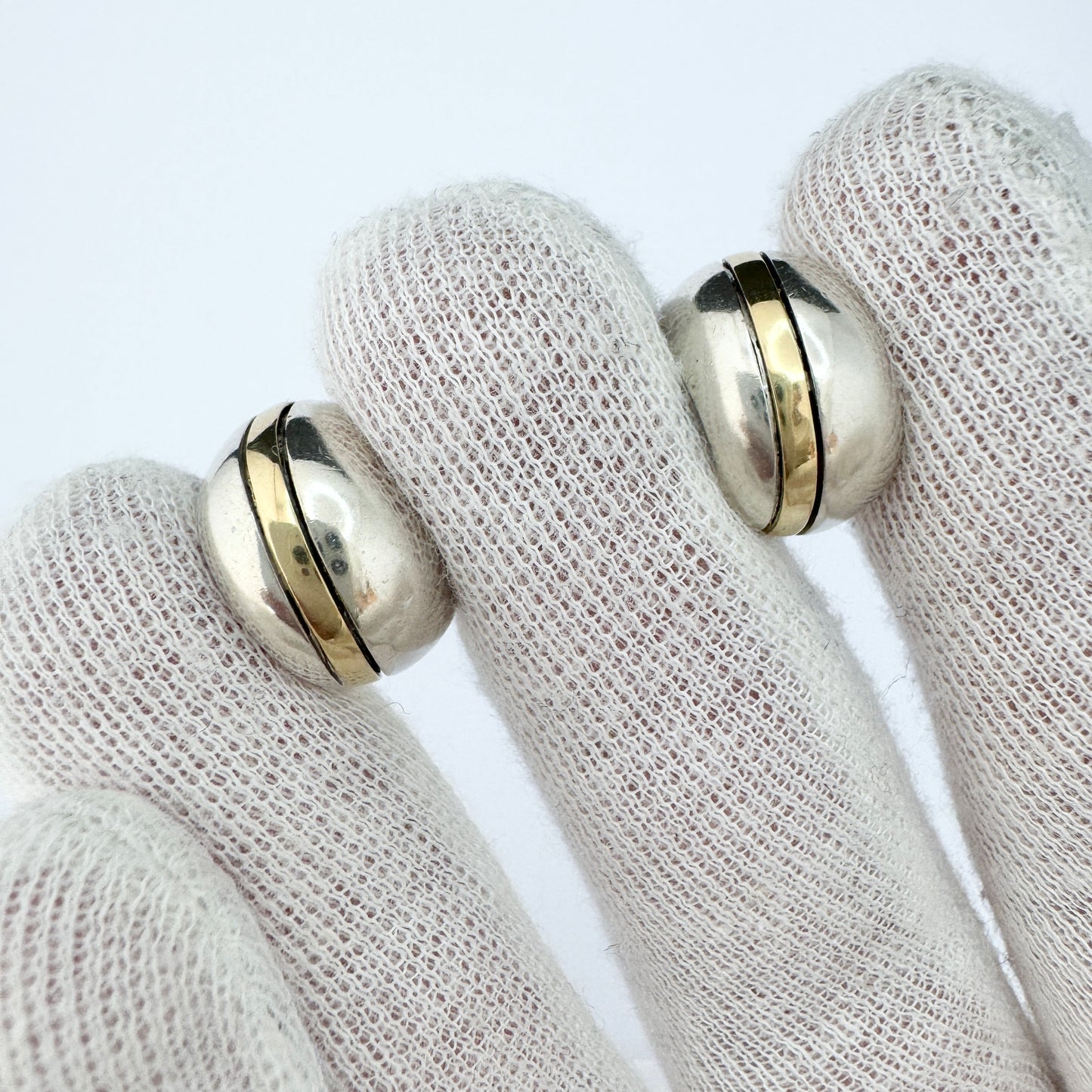 Cartier c 1980s. Vintage 18k Gold Sterling Silver Hoop Earrings.