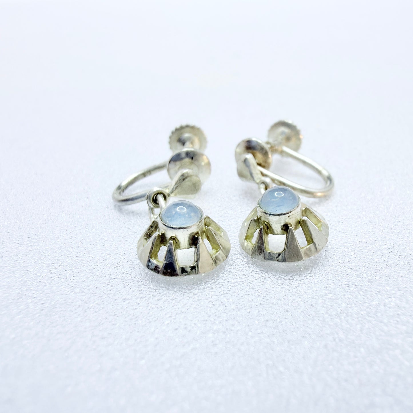 K&L-Kordes Lichtenfels, Germany c 1950s. Silver Chalcedony Earrings.