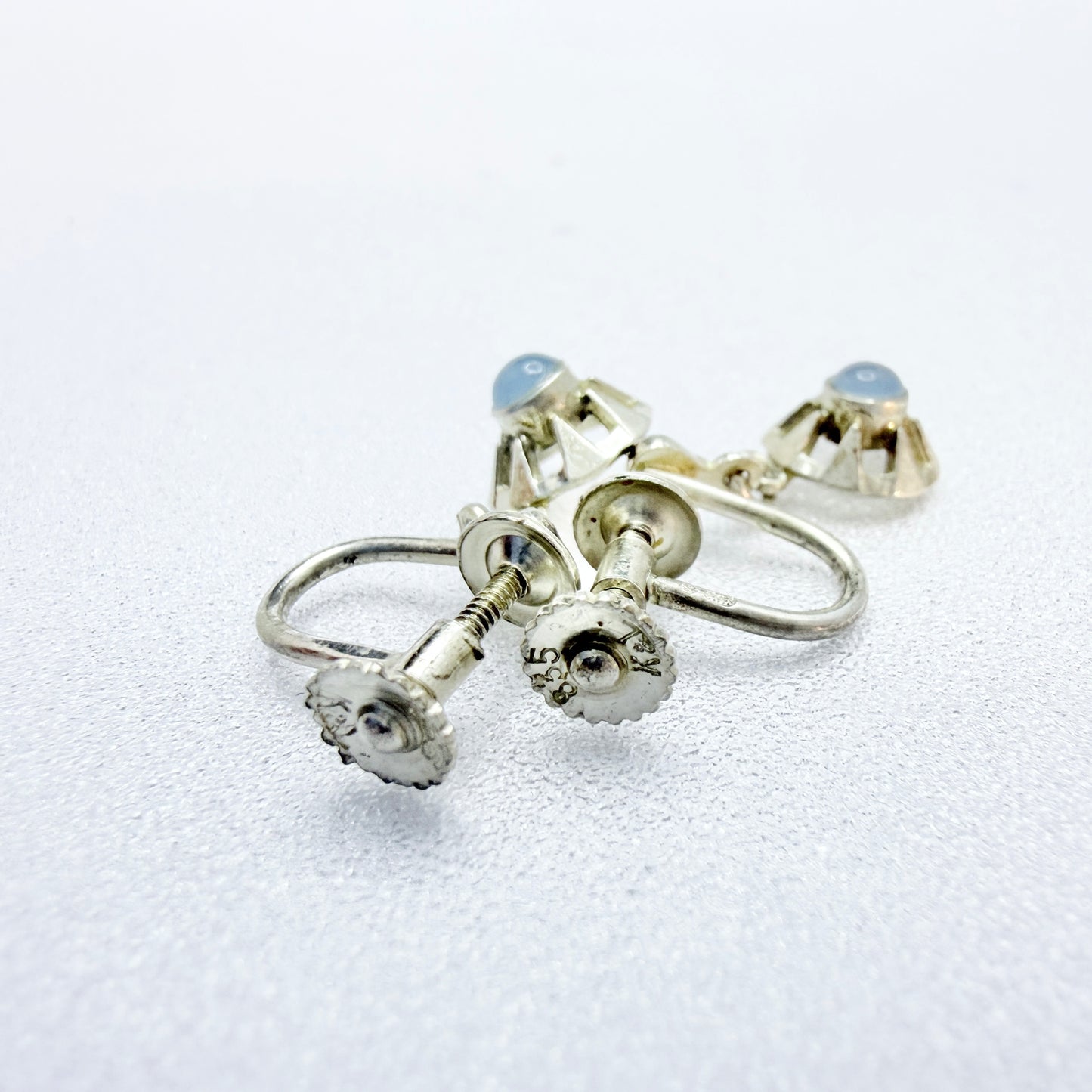 K&L-Kordes Lichtenfels, Germany c 1950s. Silver Chalcedony Earrings.