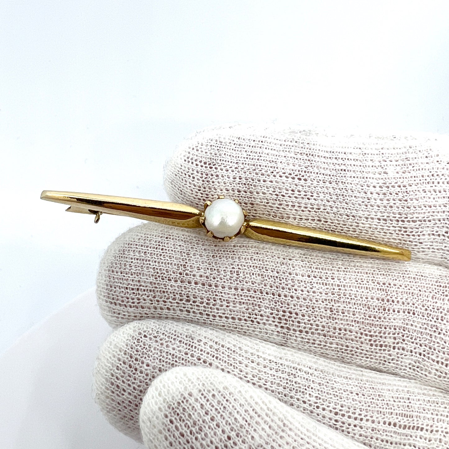 Olof Nilson, Sweden 1919, Antique 18k Gold Pearl Pin Brooch