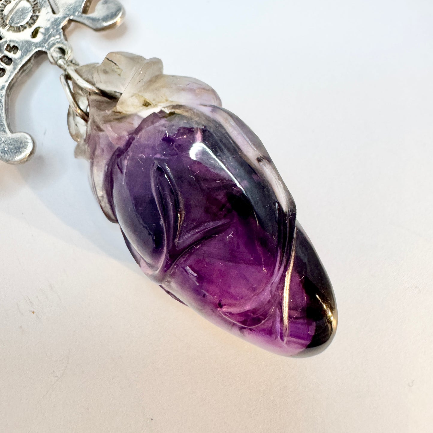 Margot De Taxco, Mexico 1950-60s. Bold Sterling Silver Enamel Amethyst Brooch Necklace.