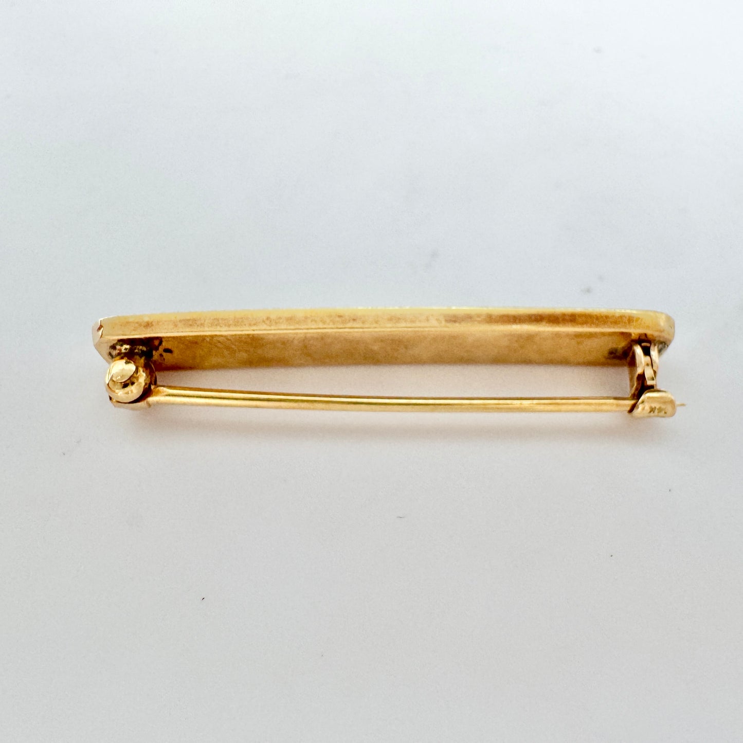 Antique early 1900s 14k Gold Enamel Seed Pearl Bar Brooch.