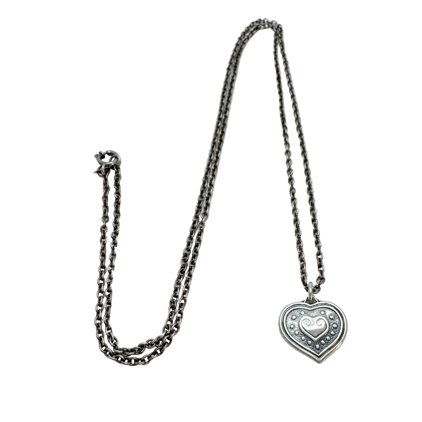 Kalevala Koru, Finland. Vintage Sterling Silver Heart Pendant Long Chain Necklace.