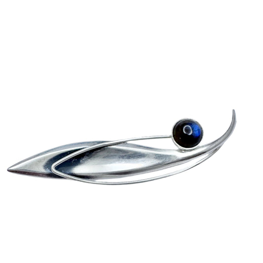 Elis Kauppi, Kupittaan Kulta Finland 1960. Vintage Solid Silver Spectrolite Brooch.