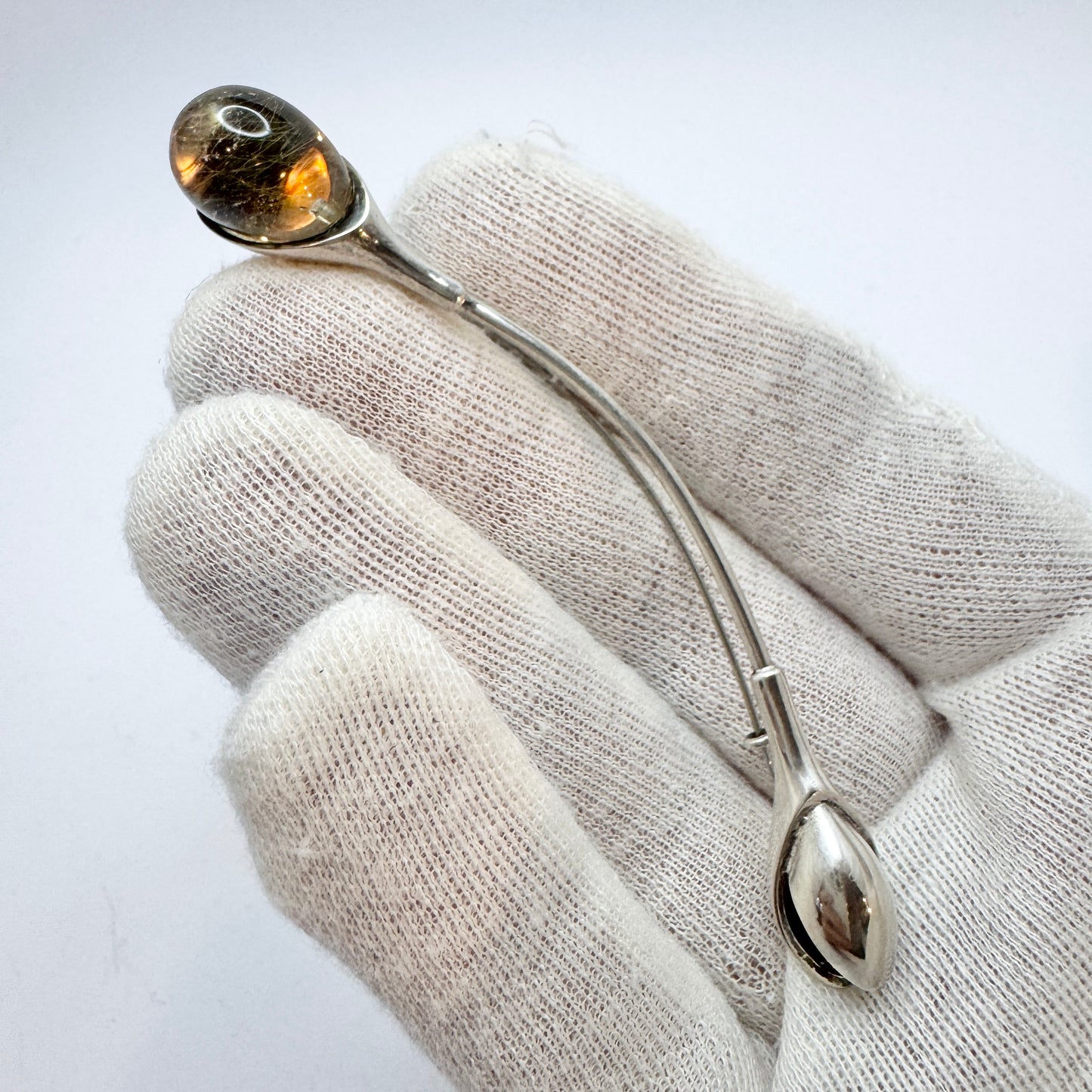 Kaunis Koru, Finland. Large Vintage Sterling Silver Rutilated Quartz Brooch.