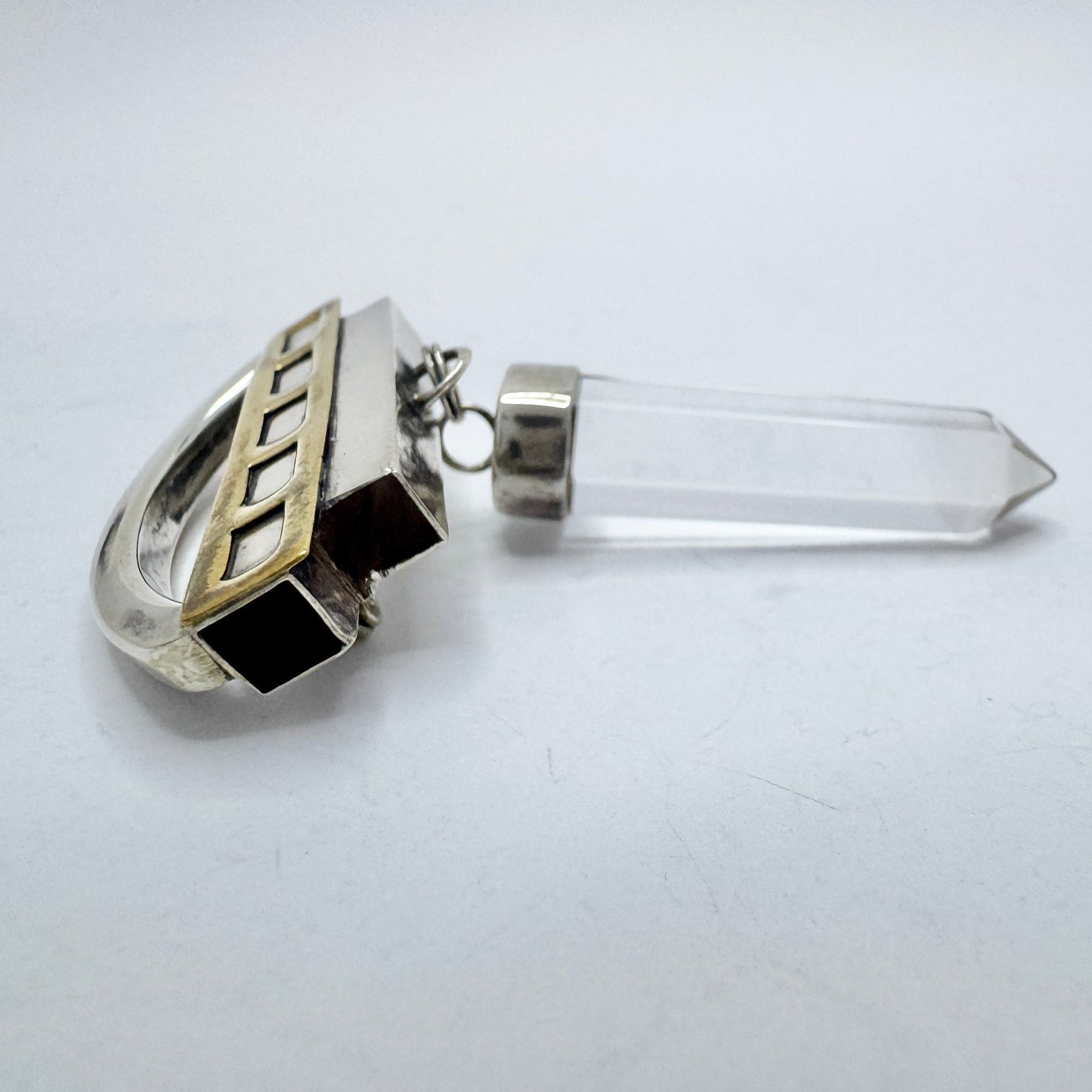 J Allan, USA. Vintage Sterling Silver Crystal Brooch.