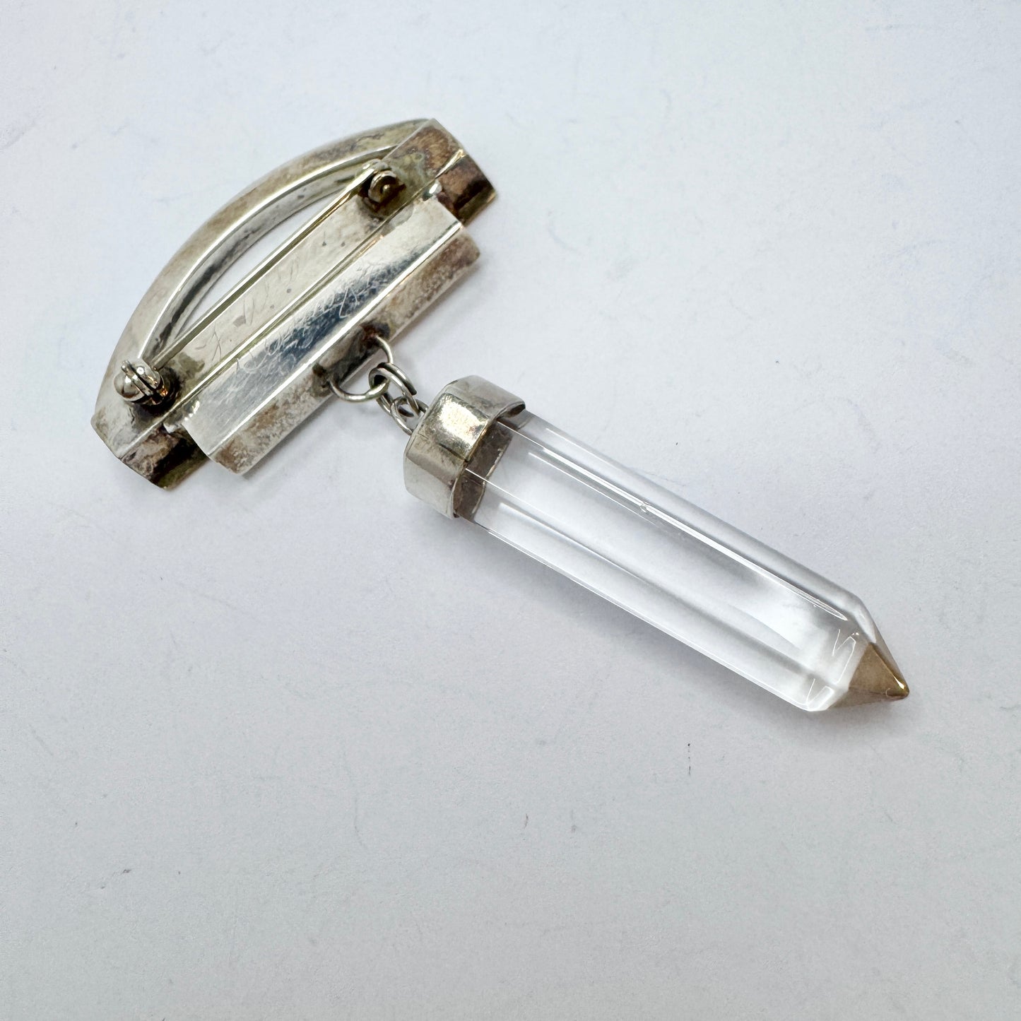 J Allan, USA. Vintage Sterling Silver Crystal Brooch.