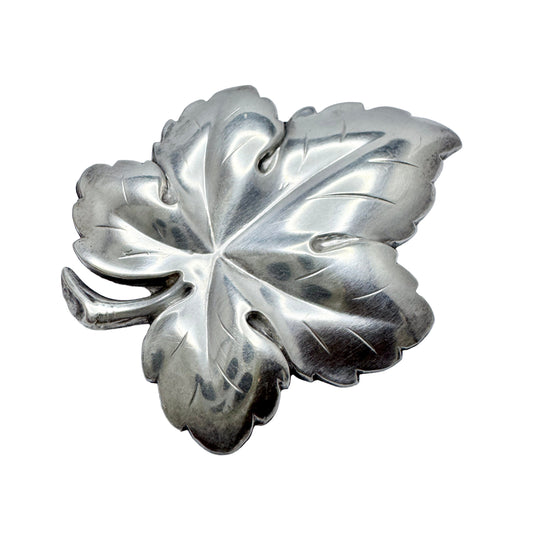 TeKa, Germany. Vintage c 1950s Silver Leaf Brooch.