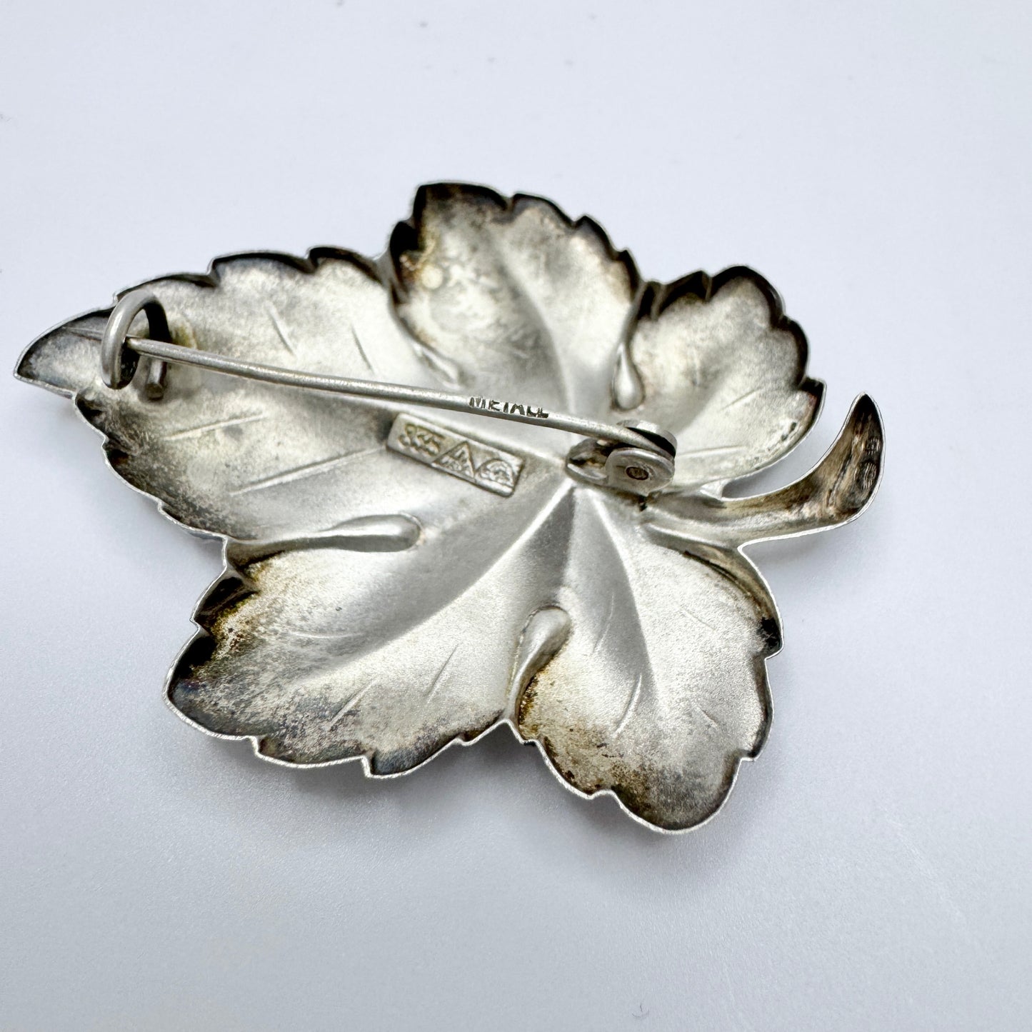 TeKa, Germany. Vintage c 1950s Silver Leaf Brooch.