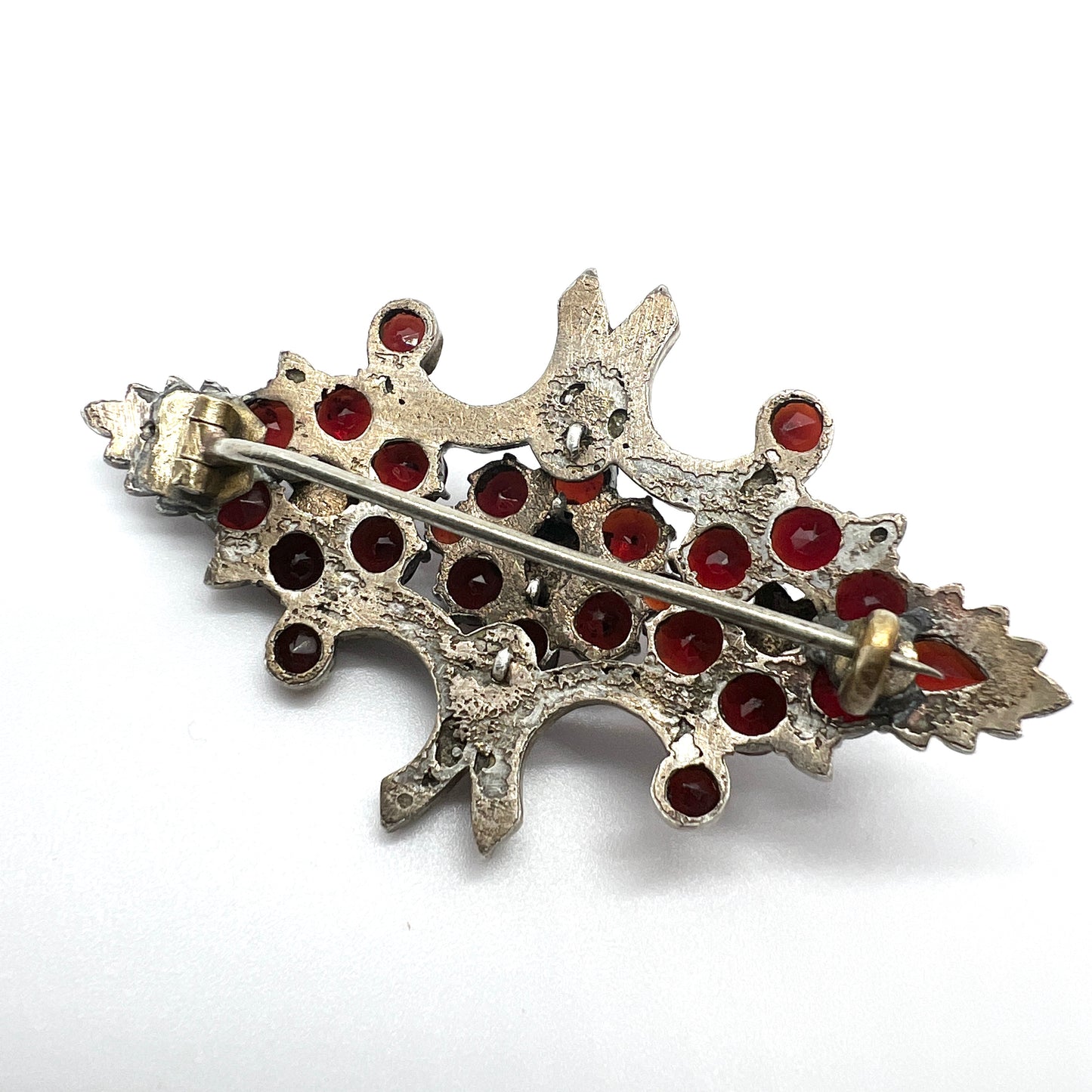 Antique late 1800s Victorian Bohemian Garnet Gilt Metal Brooch.