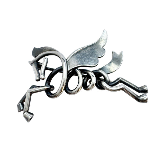 Anton Michelsen Denmark ca 1930 Art Deco Silver Pegasus Brooch. Rare.