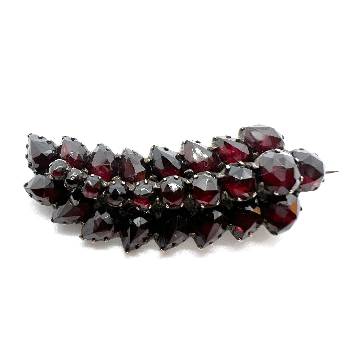 Antique Bohemian Garnet Gilt Metal Brooch.