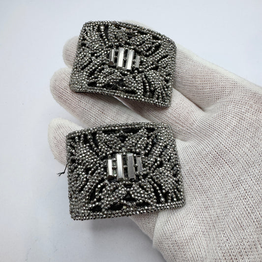 France c 1920s. Art Deco Cut Steel Woman's Shoe Buckles
