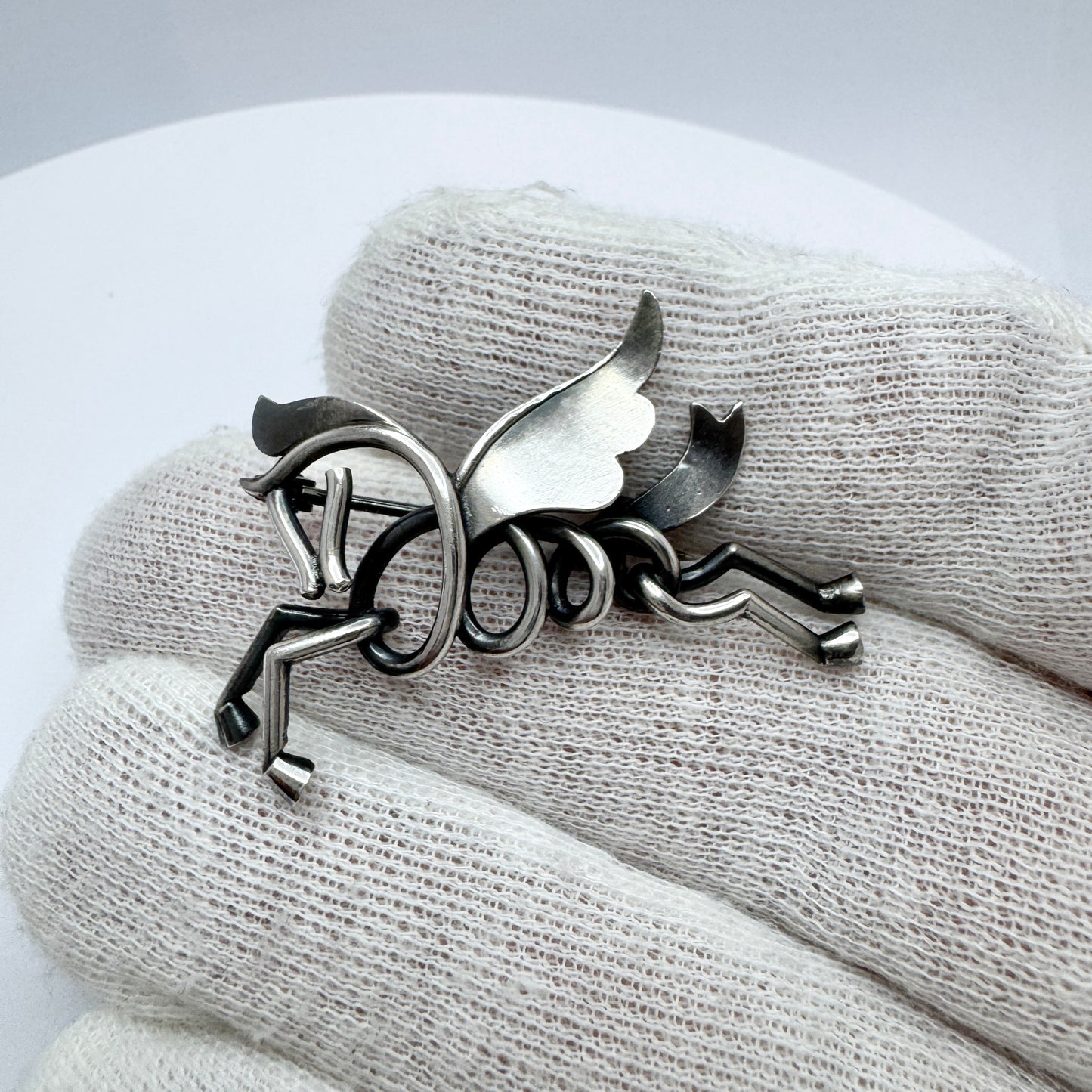 Anton Michelsen Denmark ca 1930 Art Deco Silver Pegasus Brooch. Rare.