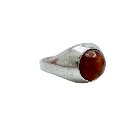 Vintage ca 1960s. Solid Silver Amber Ring.