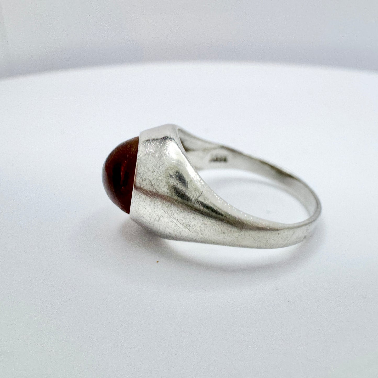 Vintage ca 1960s. Solid Silver Amber Ring.