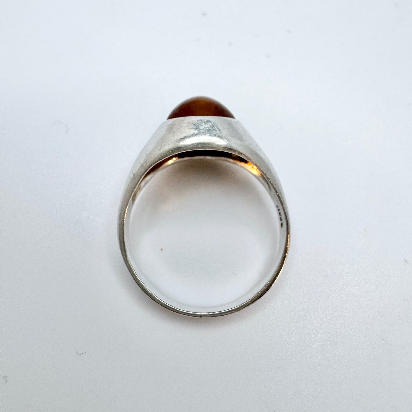 Vintage ca 1960s. Solid Silver Amber Ring.