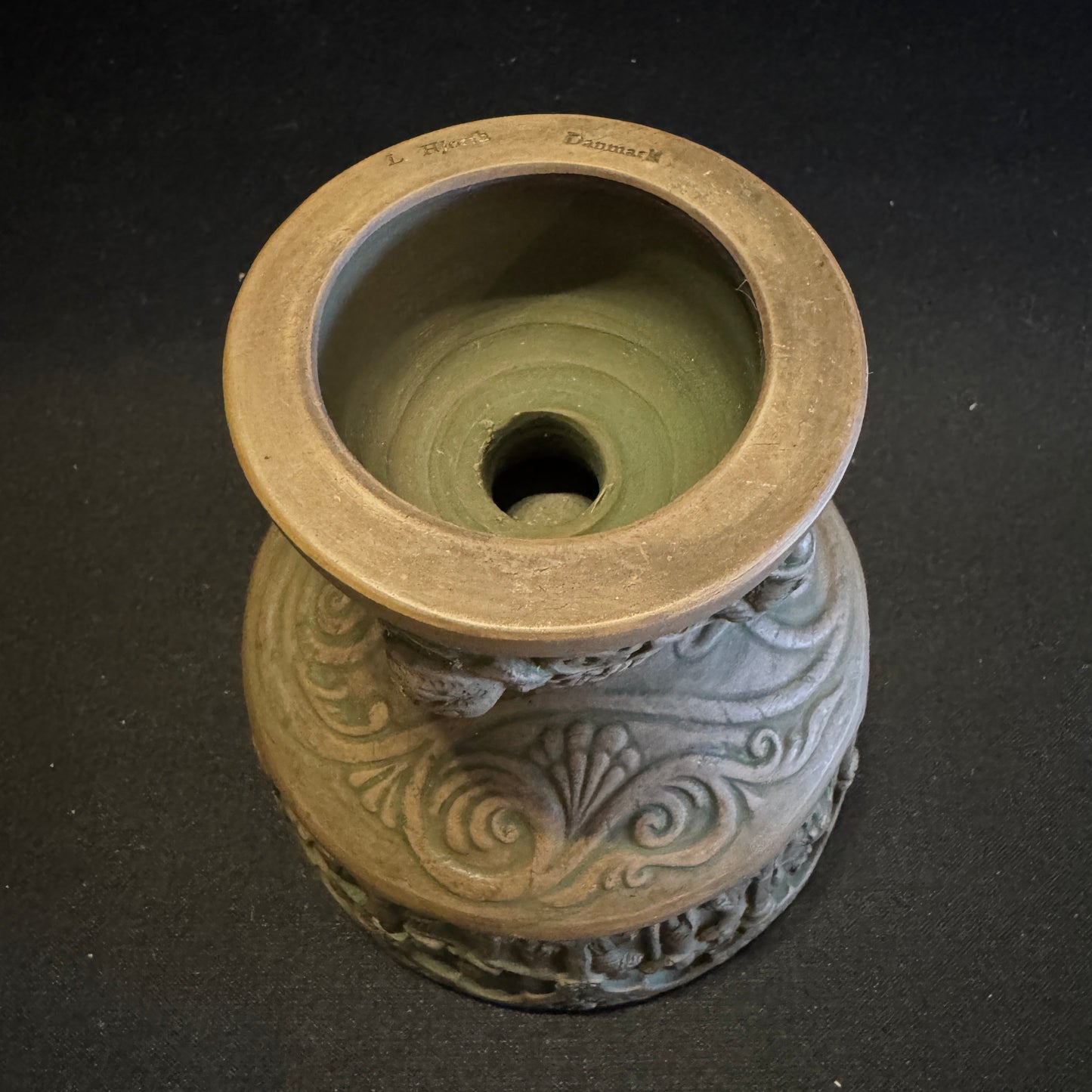 L Hjorth, Denmark pre 1927. Antique Terracotta Footed Bowl