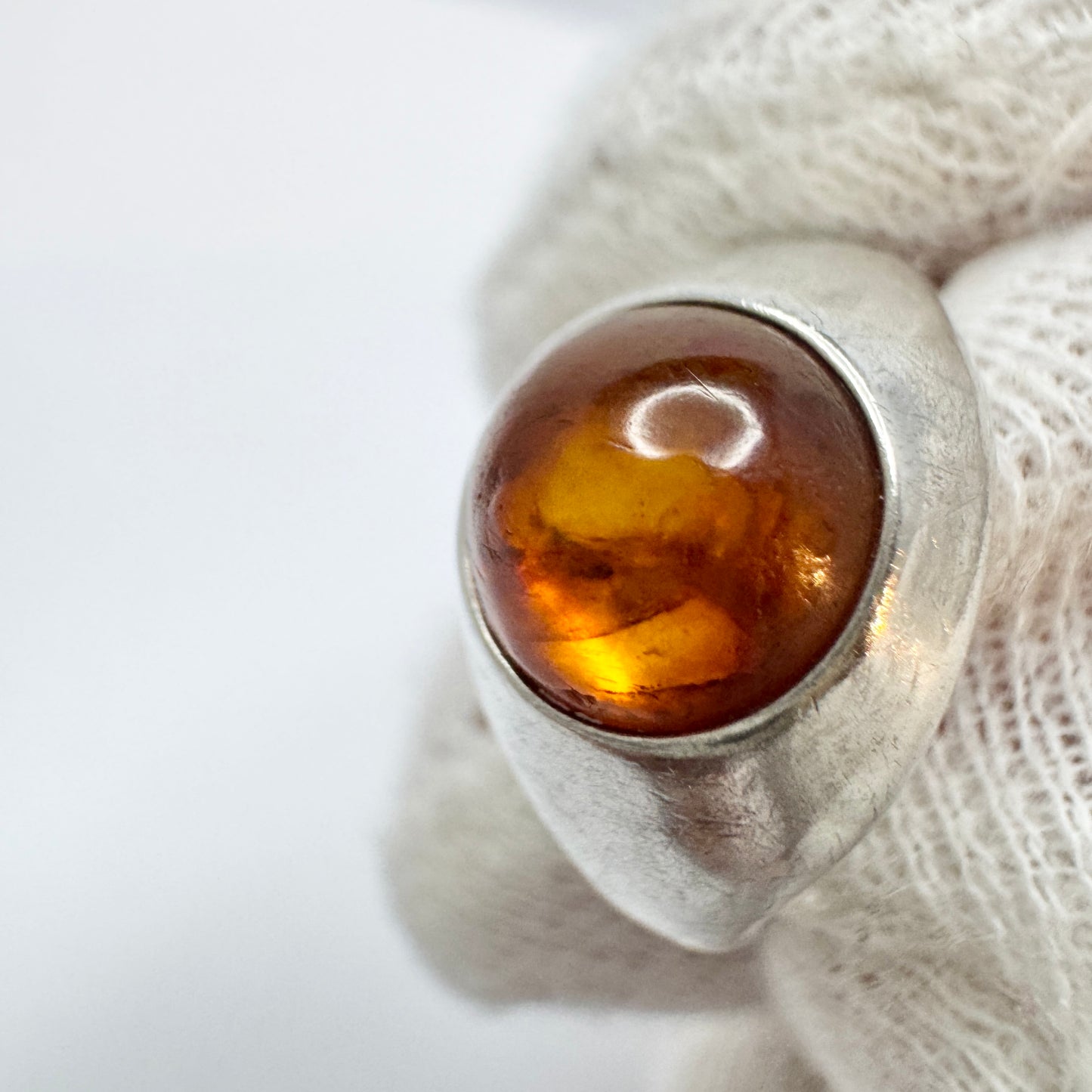 Vintage ca 1960s. Solid Silver Amber Ring.