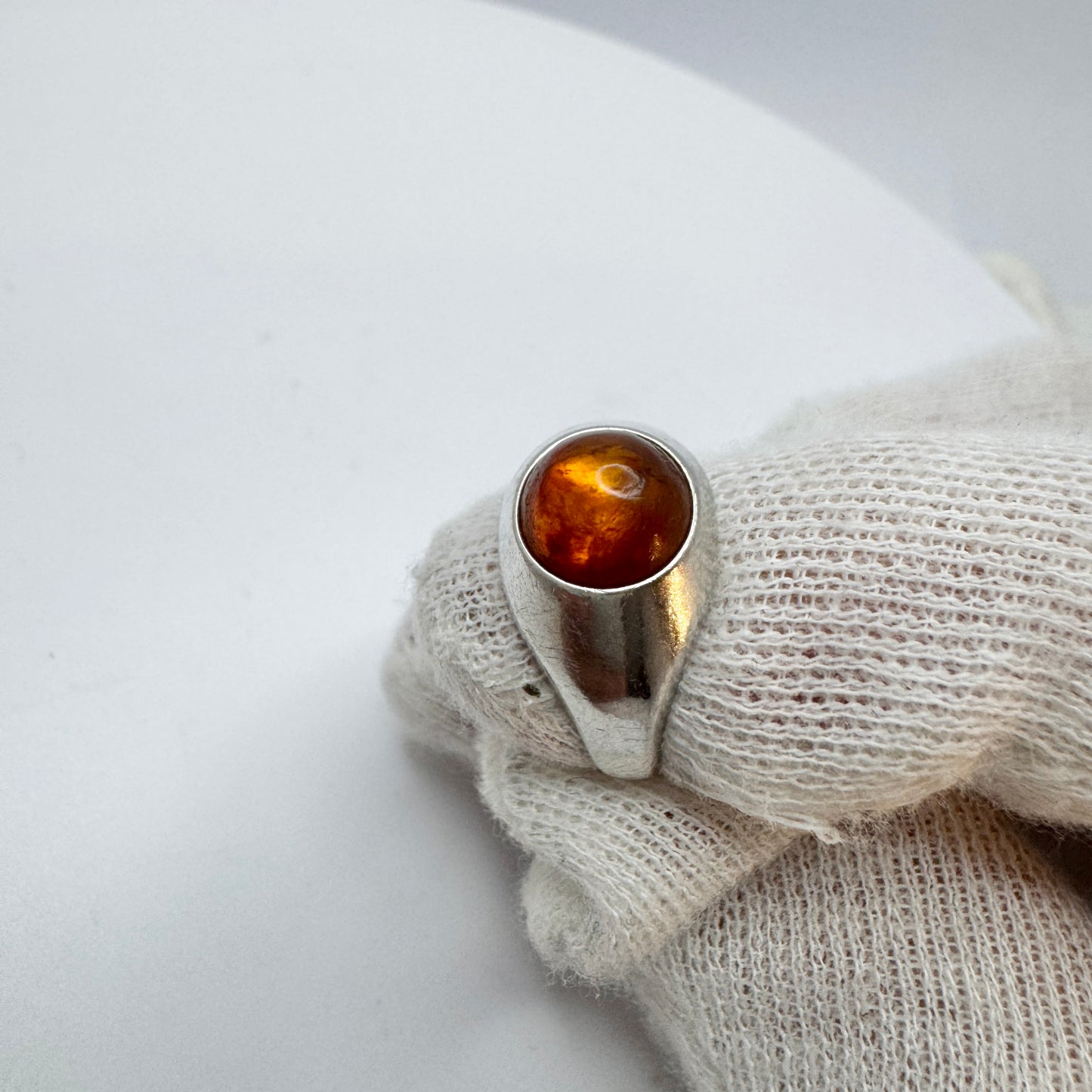 Vintage ca 1960s. Solid Silver Amber Ring.