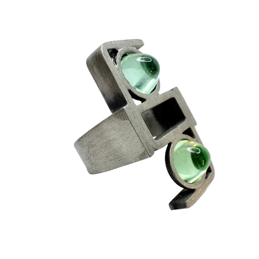 Lageskov Tin Denmark. Vintage Brutalist Pewter Green Paste Ring