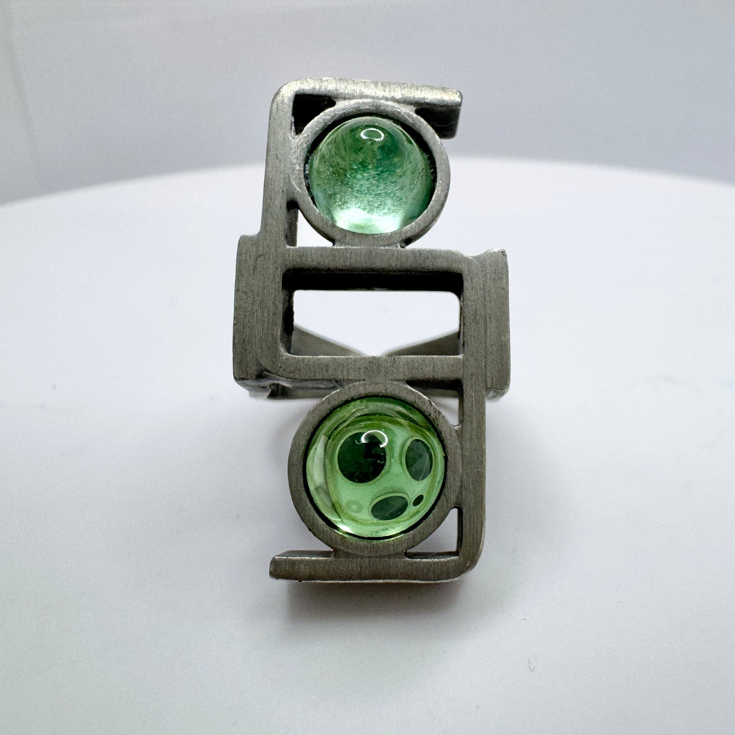 Lageskov Tin Denmark. Vintage Brutalist Pewter Green Paste Ring
