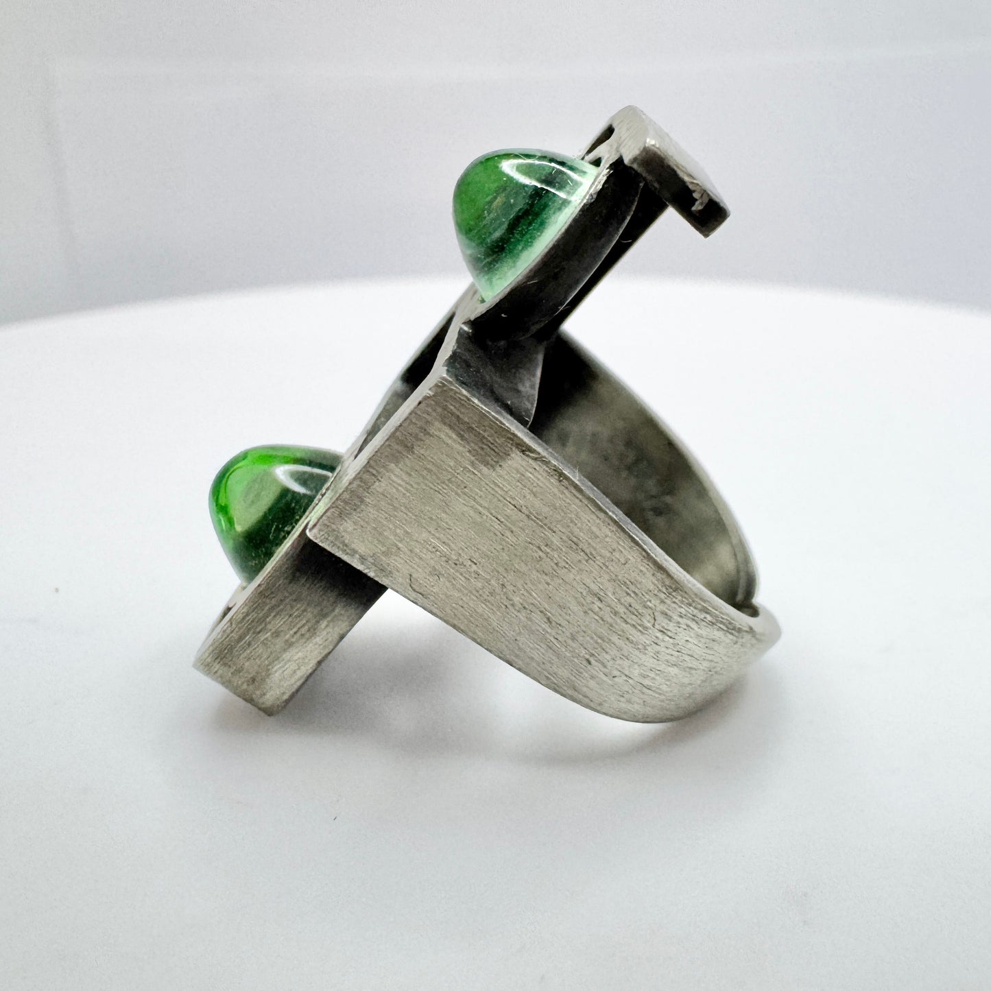 Lageskov Tin Denmark. Vintage Brutalist Pewter Green Paste Ring