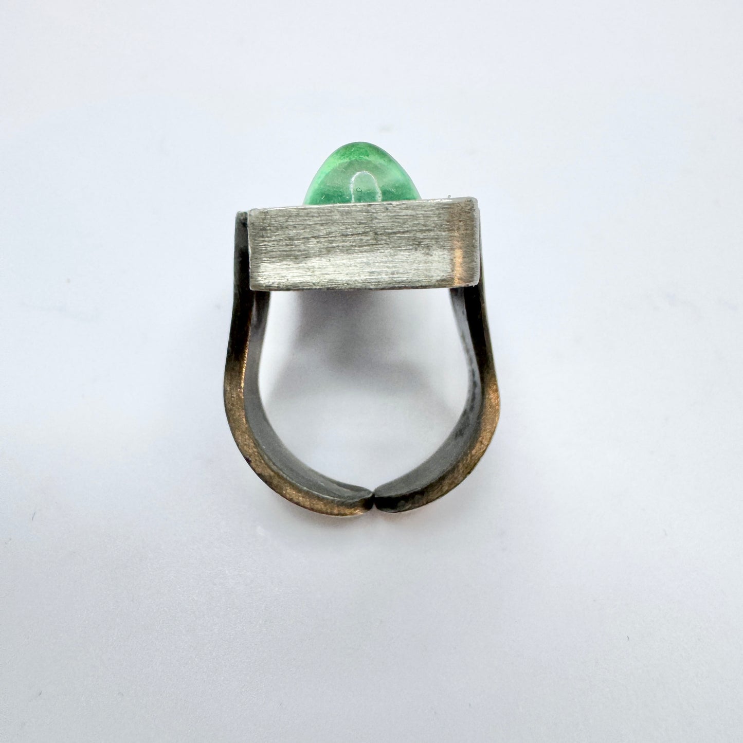 Lageskov Tin Denmark. Vintage Brutalist Pewter Green Paste Ring