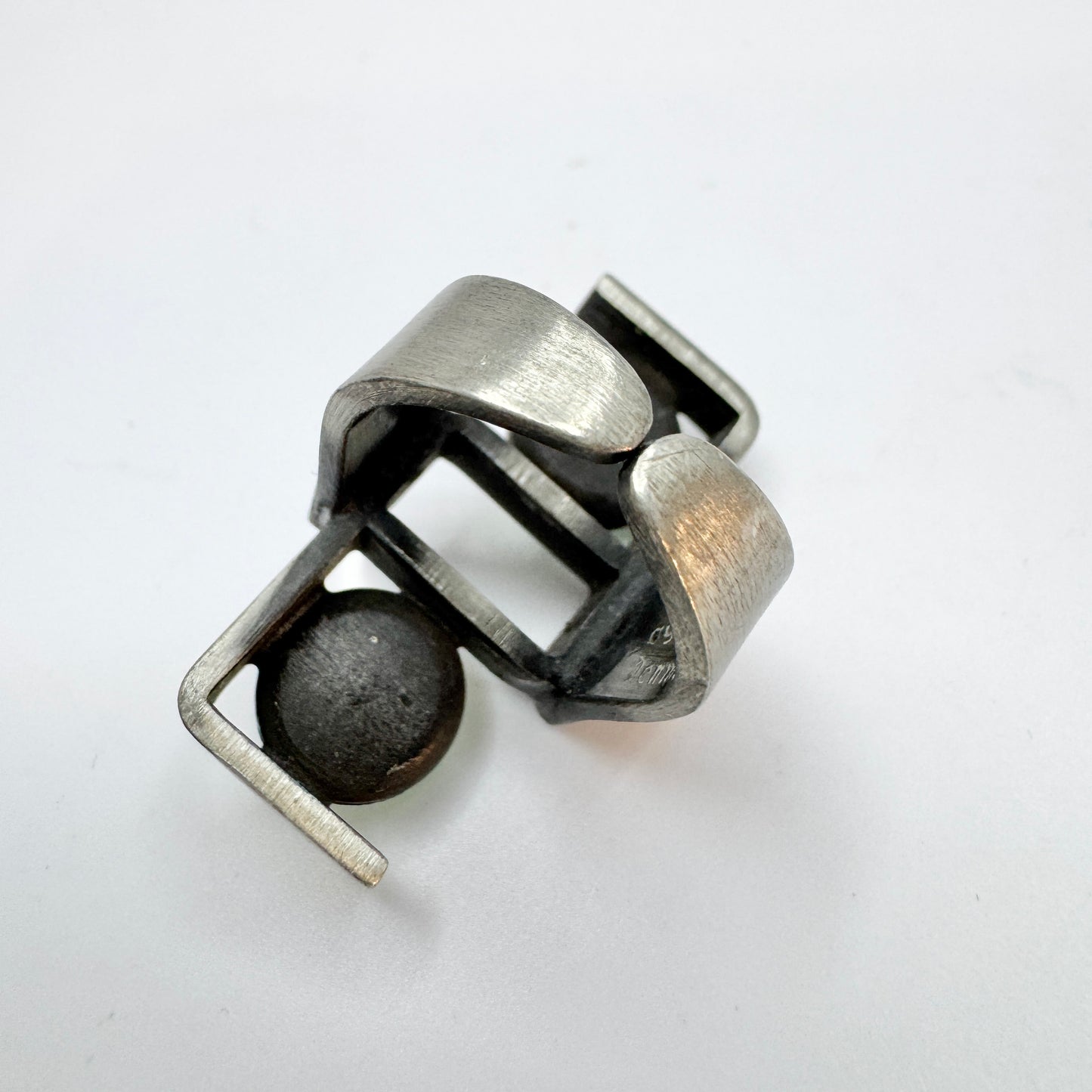 Lageskov Tin Denmark. Vintage Brutalist Pewter Green Paste Ring