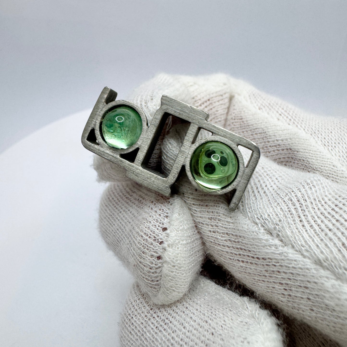 Lageskov Tin Denmark. Vintage Brutalist Pewter Green Paste Ring