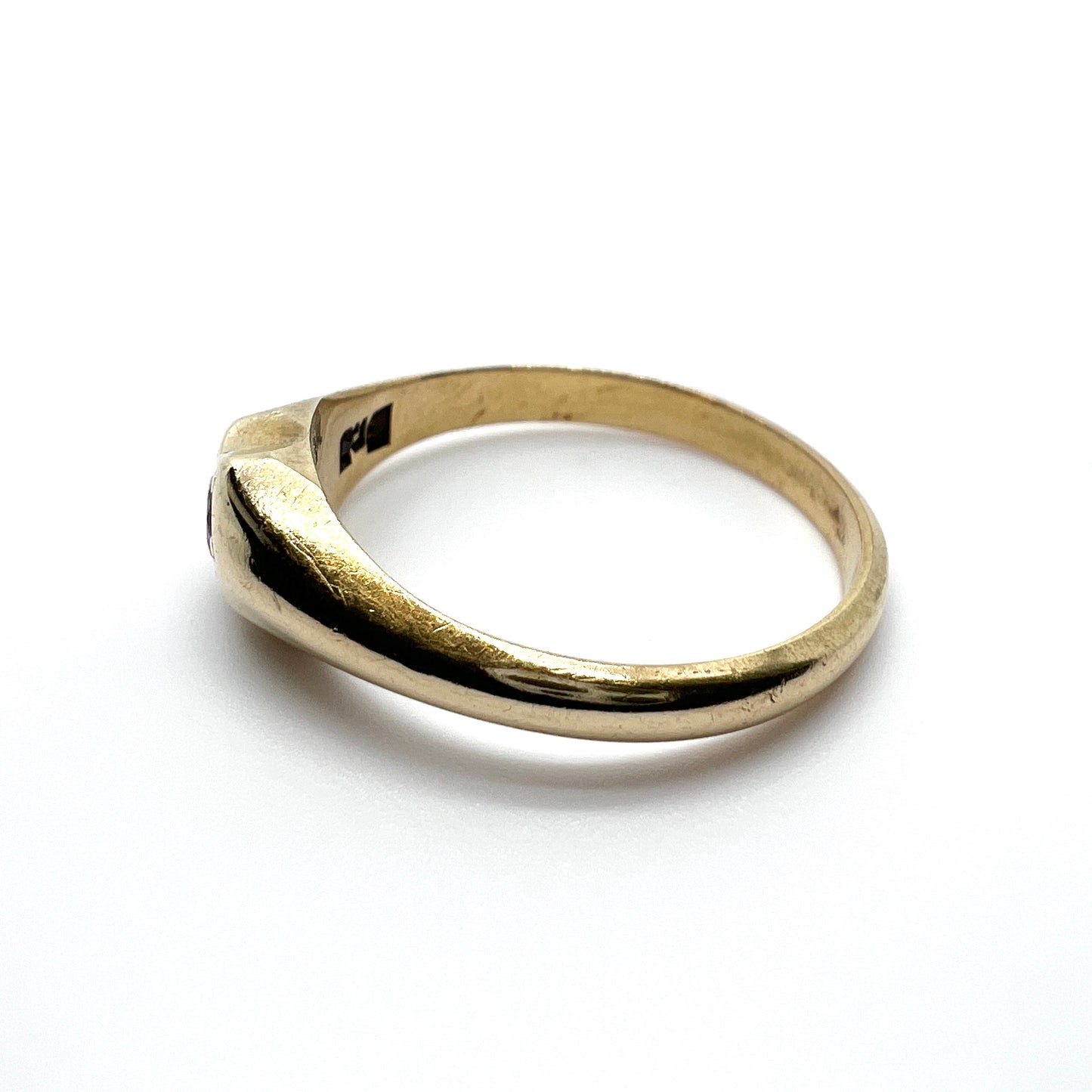 Braemer Jensen, Denmark Vintage 1960s 14k Gold Synthetic Pink Sapphire Ring