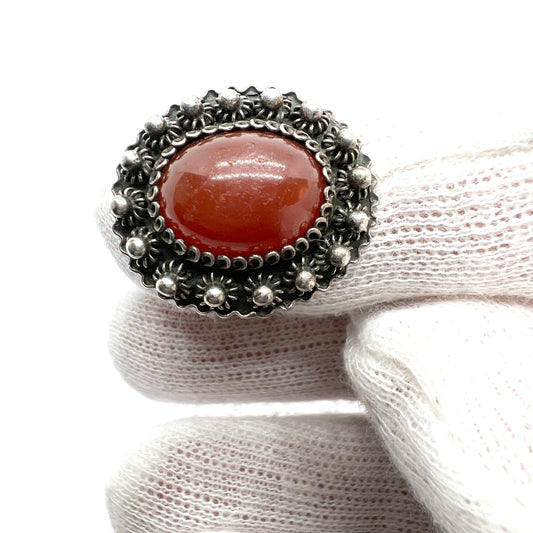 Egypt 1934-35. Vintage Solid Silver Carnelian Ring.