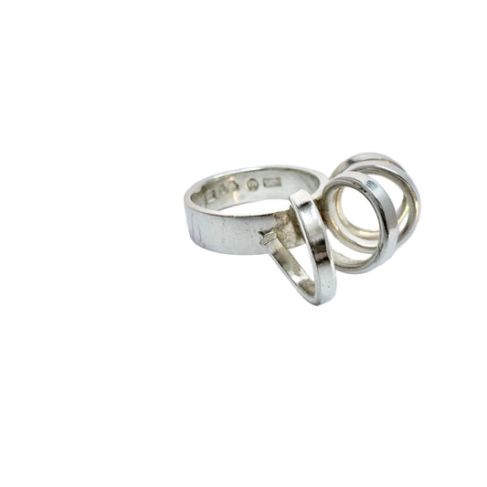 Cecilia Johansson, Sweden 1974. Vintage Modernist Sterling Silver Ring. Signed.