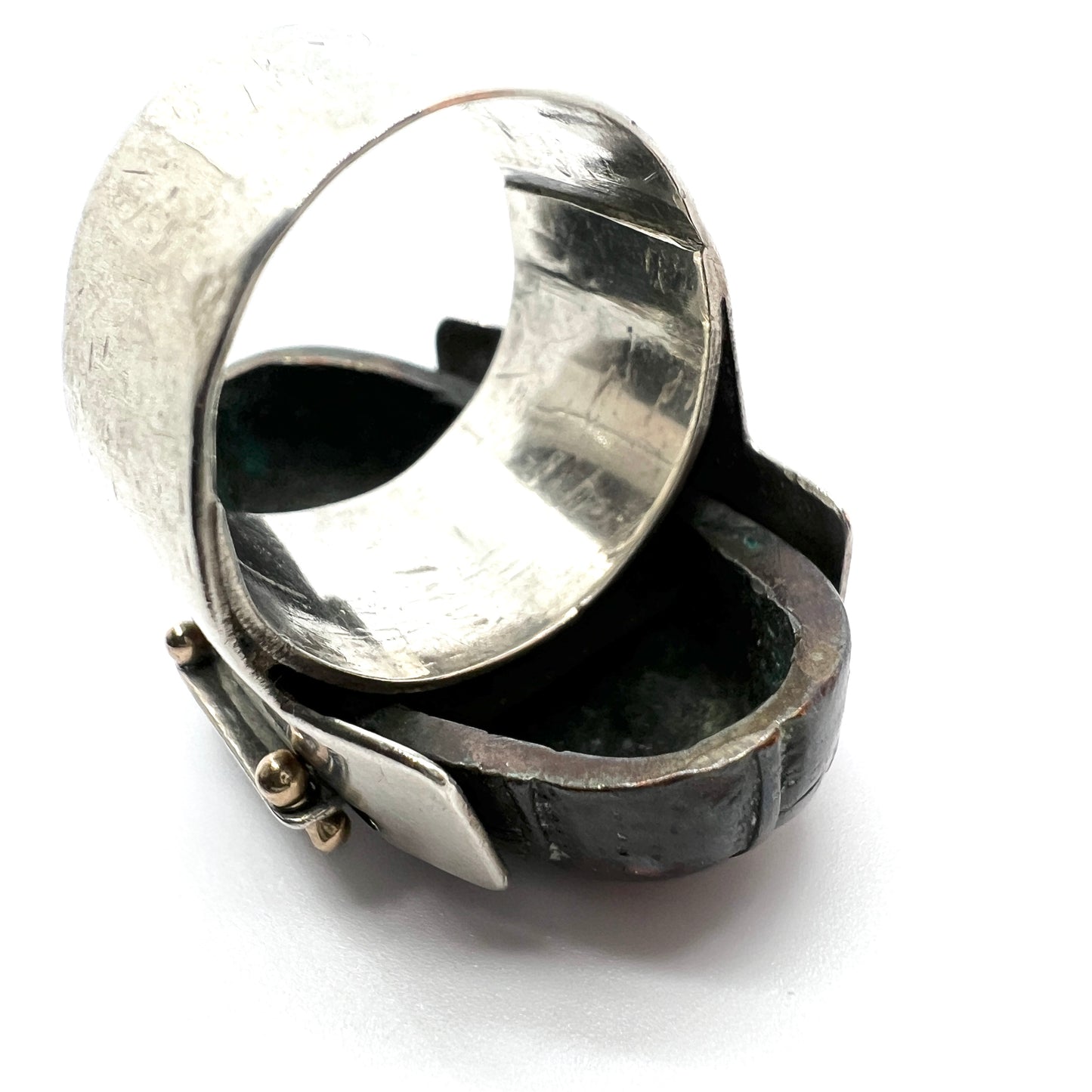 Vintage Silver Ring with Antique Copper Japanese Pommel Kashira.