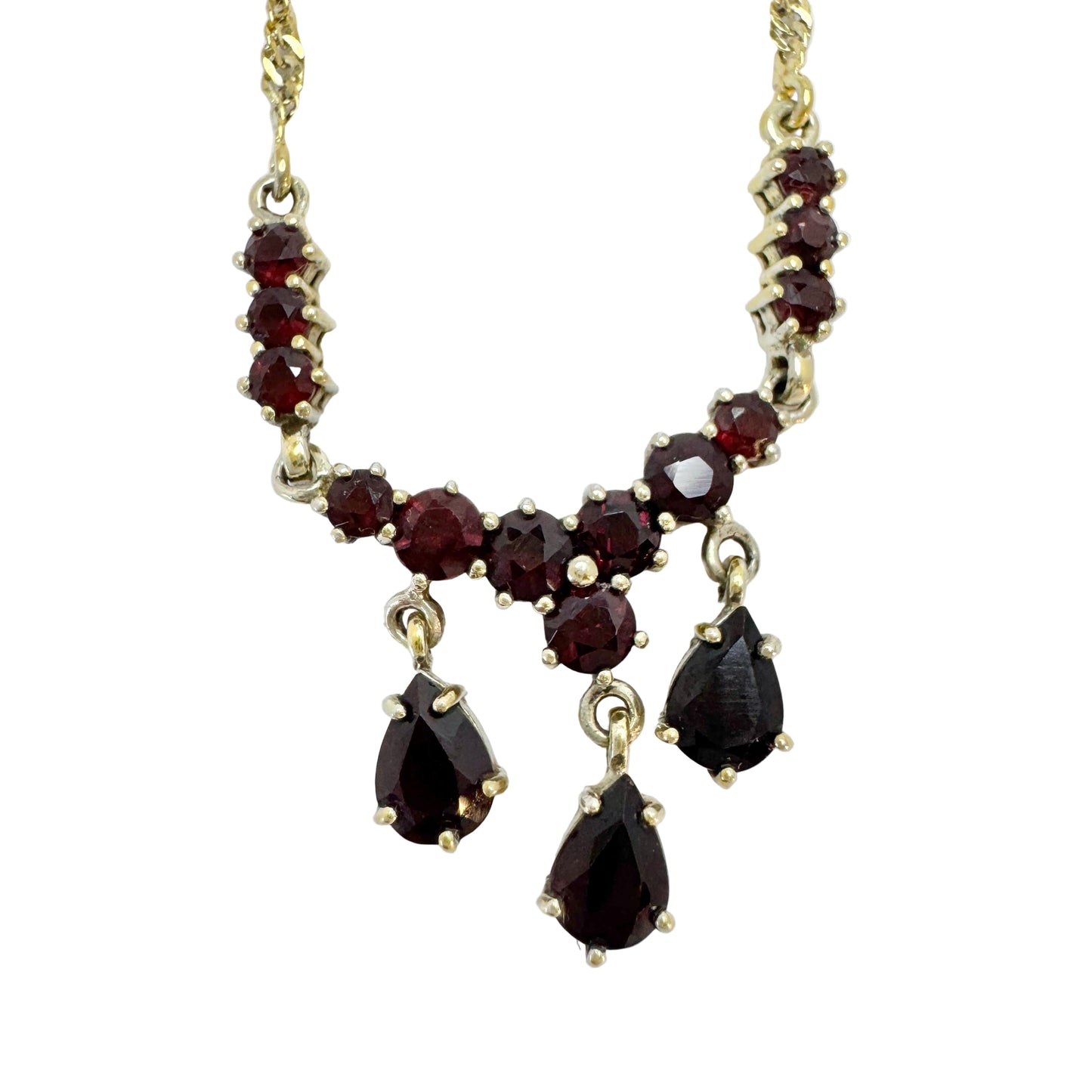 Vintage Sterling Silver Garnet Necklace.