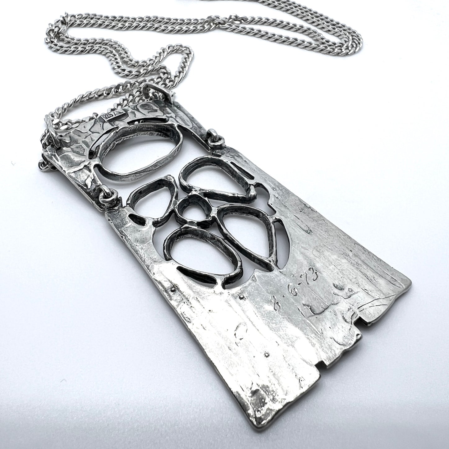 TeKa, Germany c 1973. Large Vintage Solid Silver Pendant Necklace.