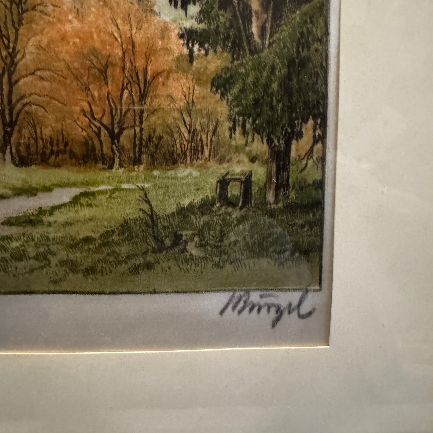 Ludwig Bürgel Vintage Mid Century Etching on Silk. Festung Hohensalzburg