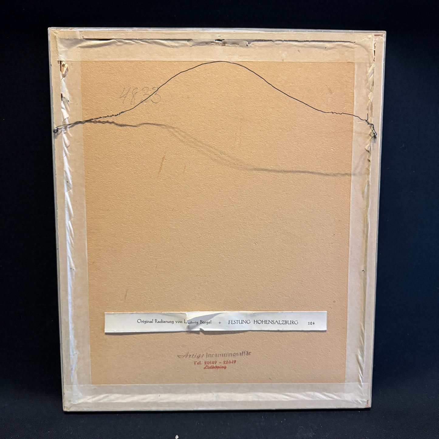 Ludwig Bürgel Vintage Mid Century Etching on Silk. Festung Hohensalzburg