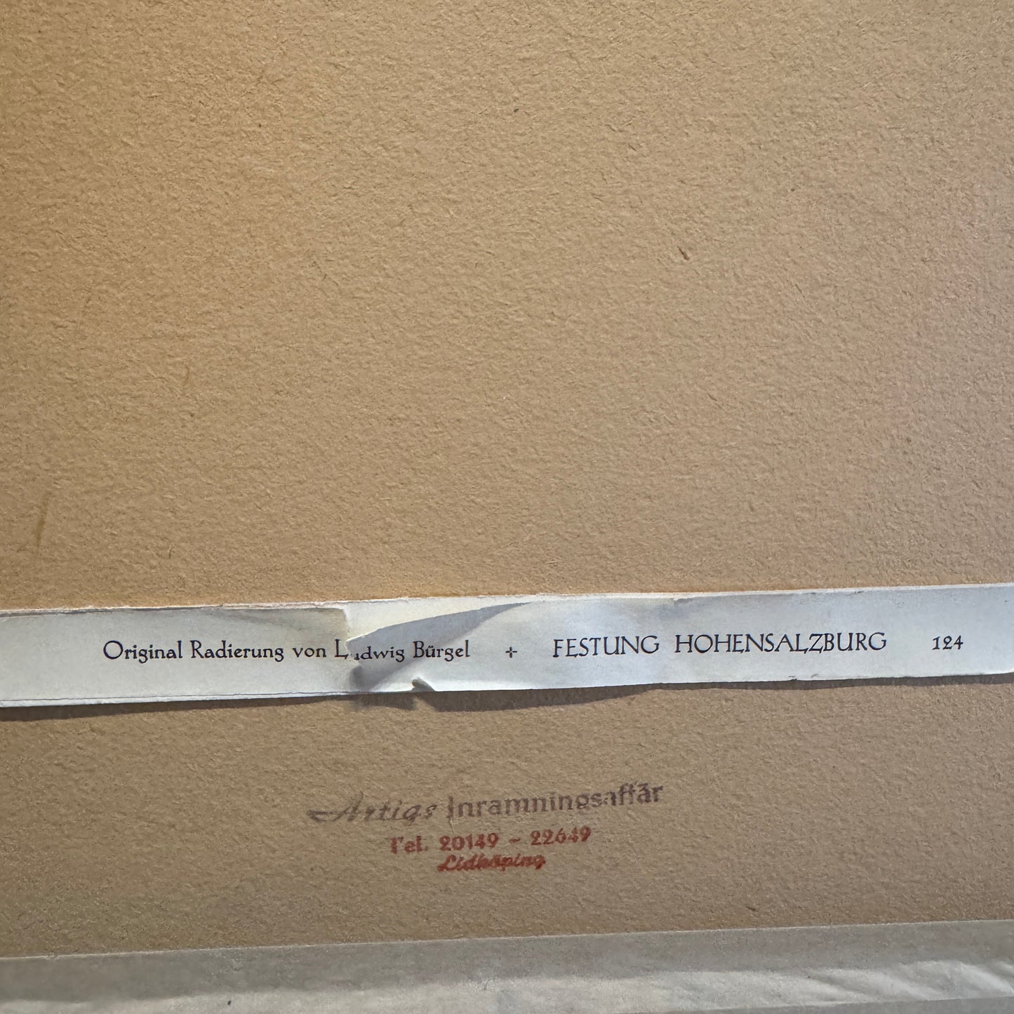 Ludwig Bürgel Vintage Mid Century Etching on Silk. Festung Hohensalzburg