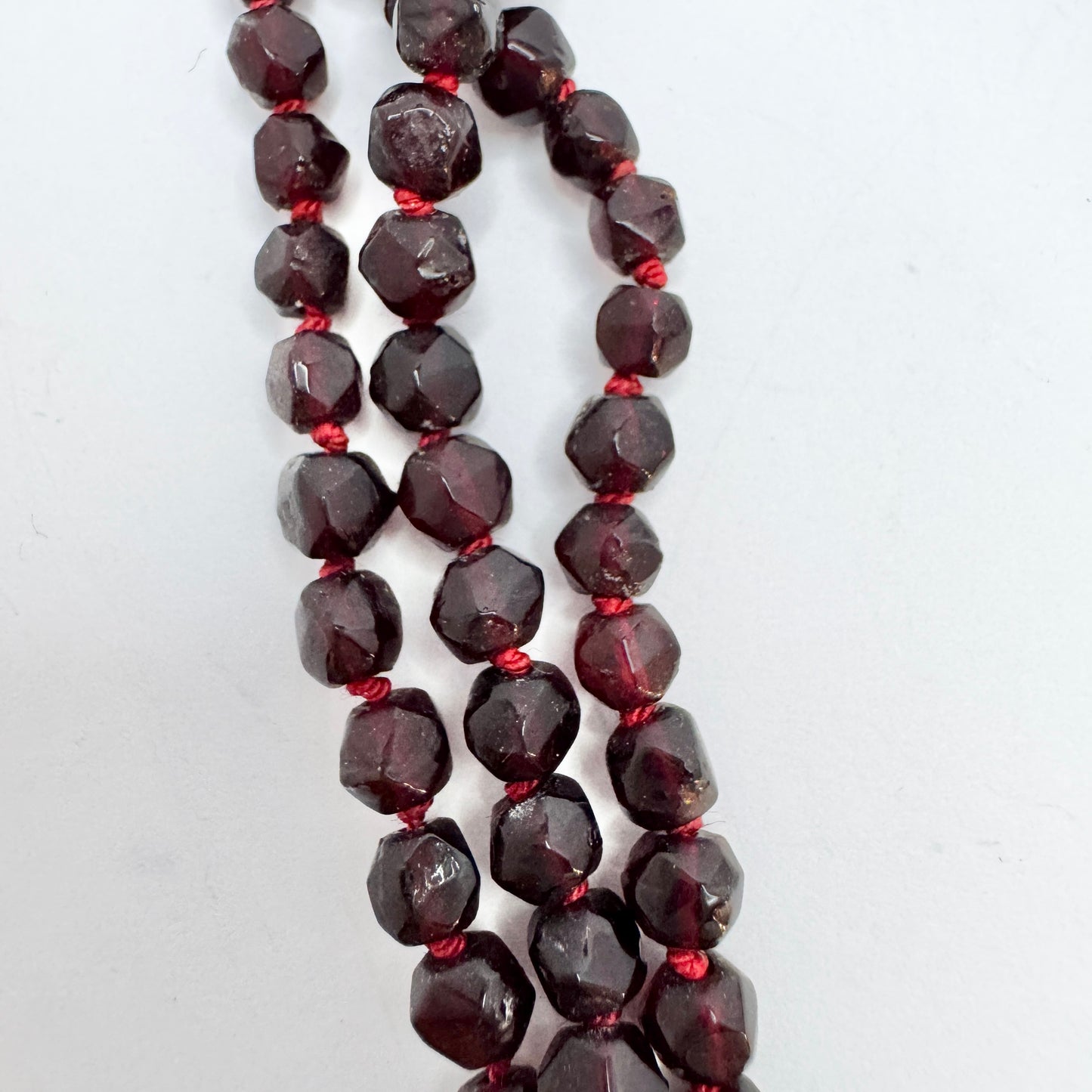 Antique Victorian Dutch 14k Gold 3-strand Garnet Necklace.