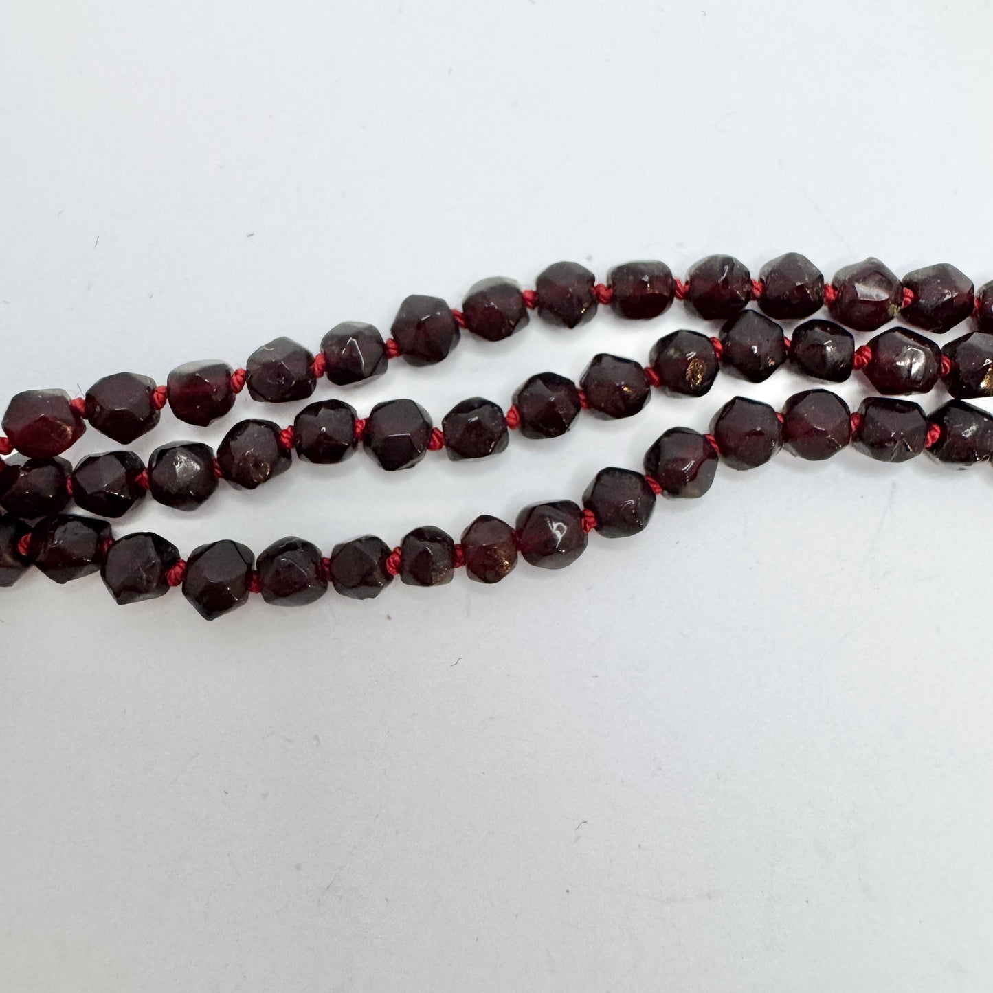 Antique Victorian Dutch 14k Gold 3-strand Garnet Necklace.