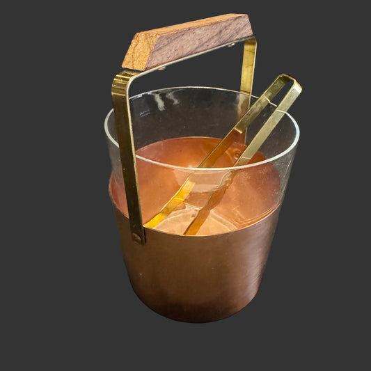 Vintage Mid-Century Teak Glass Mixed Metal Ice Bucket.