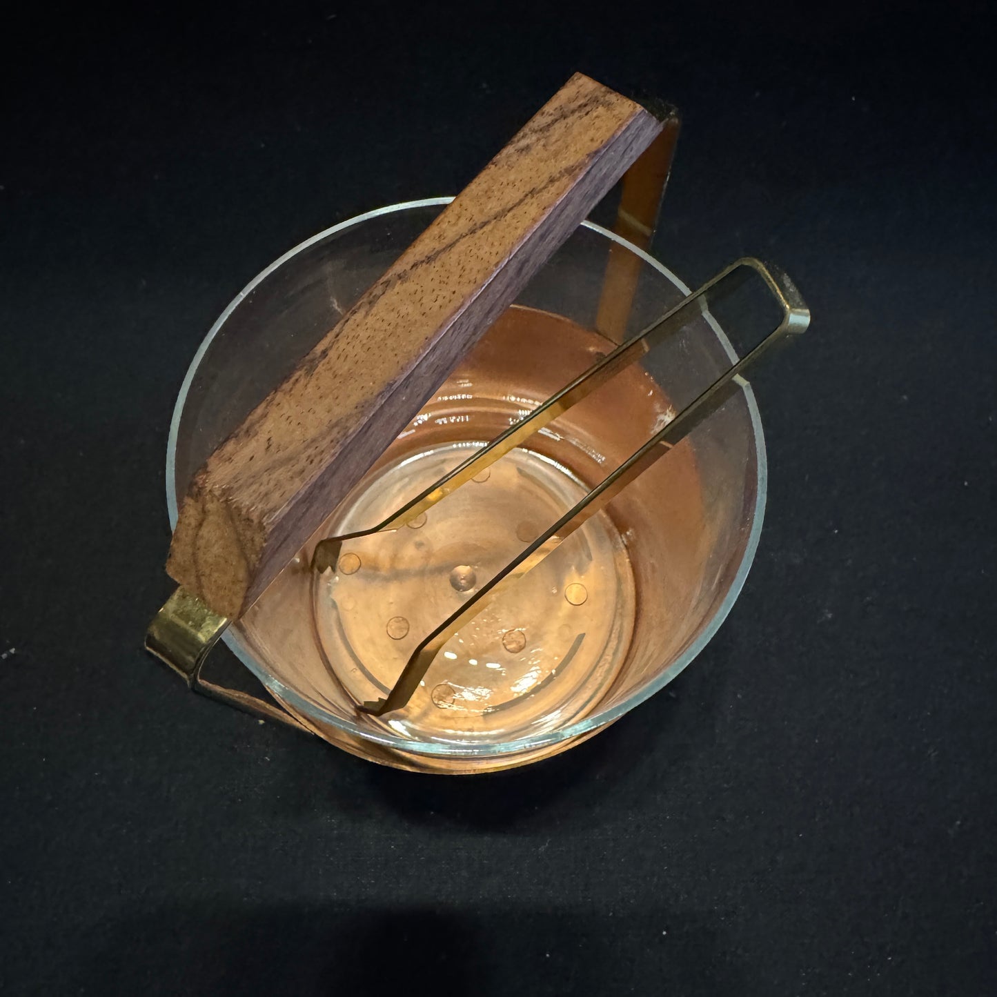 Vintage Mid-Century Teak Glass Mixed Metal Ice Bucket.