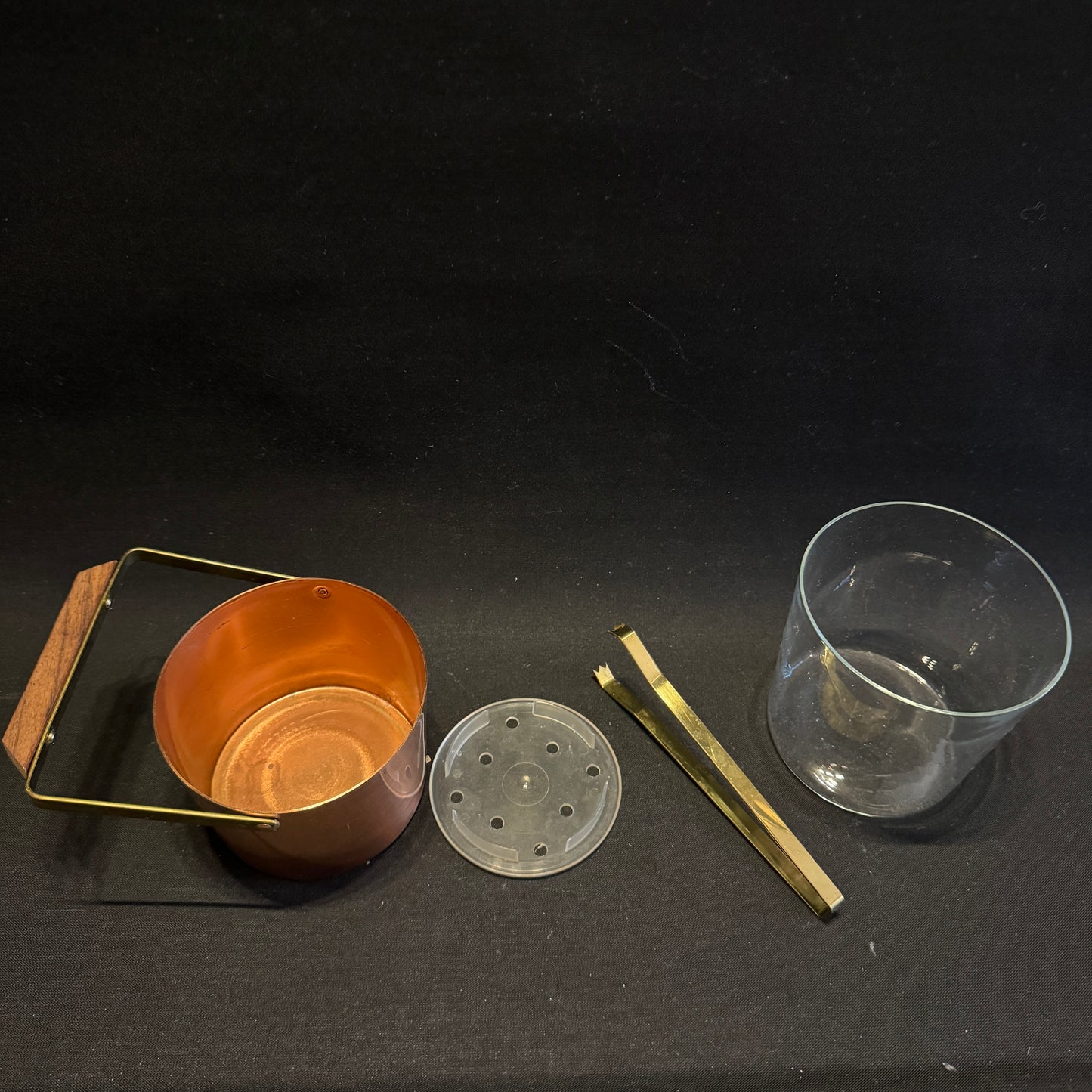 Vintage Mid-Century Teak Glass Mixed Metal Ice Bucket.
