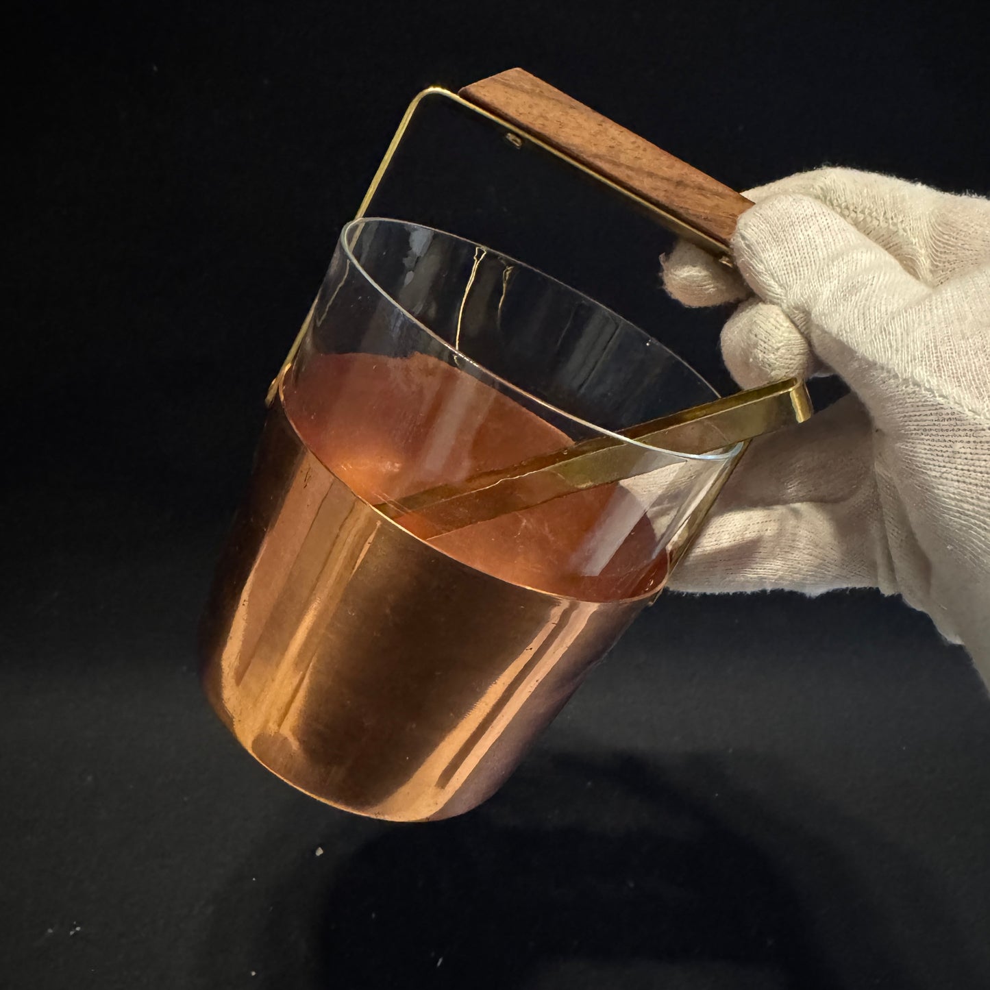 Vintage Mid-Century Teak Glass Mixed Metal Ice Bucket.