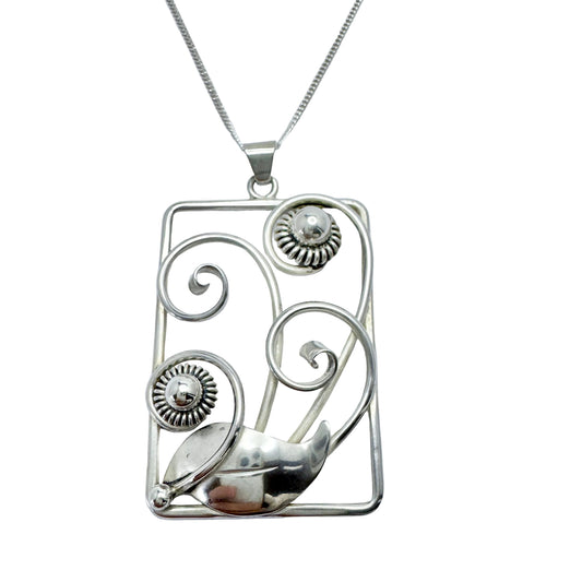 JC. Denmark c 1930s. Vintage Solid Silver Pendant Necklace. Prob. Jørgen Christiansen