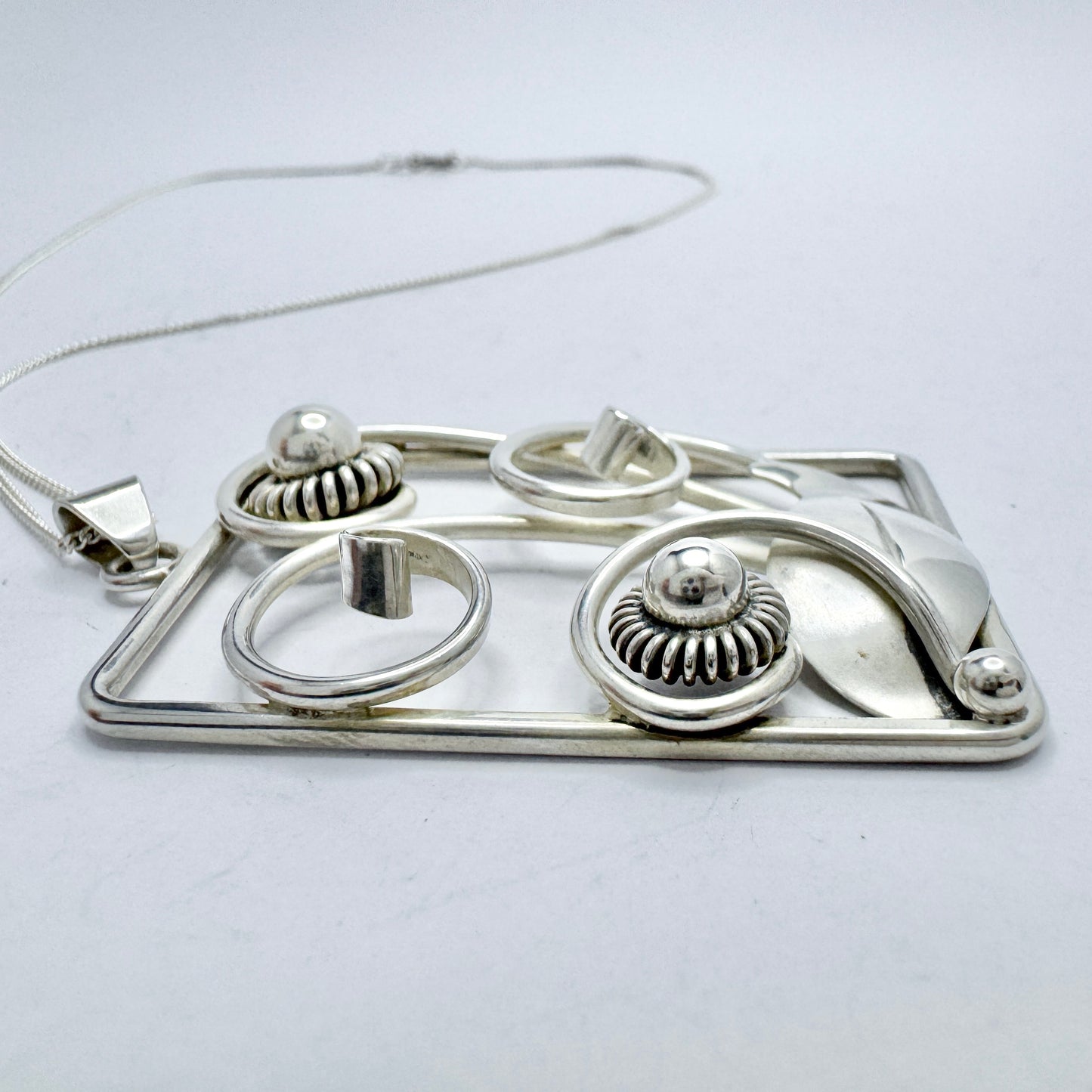 JC. Denmark c 1930s. Vintage Solid Silver Pendant Necklace. Prob. Jørgen Christiansen